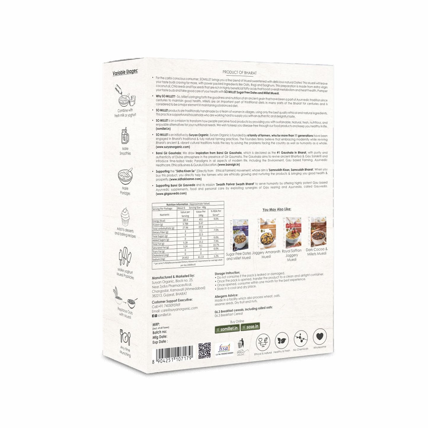 Sugar Free Dates & Millet Muesli 250gm